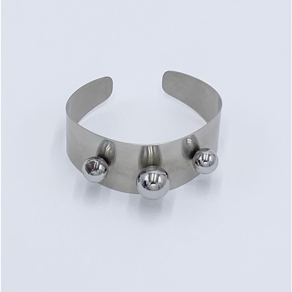 Silver Tone Modernist Cuff Bracelet Signed MADE IN ENGLAND - Picture 3 of 10